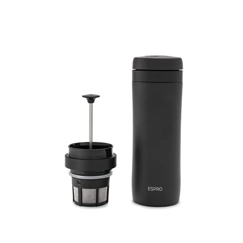 ESPRO P1 French Press - Double Walled Stainless Steel Vacuum Insulated Coffee and Tea Maker, 12 Ounce, Matte Meteorite Black