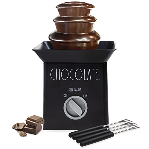 Rae Dunn Chocolate Fountain Machine - 3 Tier Party Chocolate Fondue Fountain with 4 Forks - 10 OZ Capacity Mini Chocolate Fountain Fondue Pot - Perfect for Nacho Cheese, BBQ Sauce, Ranch and Liquors (Black)
