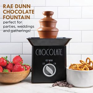 Rae Dunn Chocolate Fountain Machine - 3 Tier Party Chocolate Fondue Fountain with 4 Forks - 10 OZ Capacity Mini Chocolate Fountain Fondue Pot - Perfect for Nacho Cheese, BBQ Sauce, Ranch and Liquors (Black)