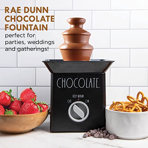 Rae Dunn Chocolate Fountain Machine - 3 Tier Party Chocolate Fondue Fountain with 4 Forks - 10 OZ Capacity Mini Chocolate Fountain Fondue Pot - Perfect for Nacho Cheese, BBQ Sauce, Ranch and Liquors (Black)