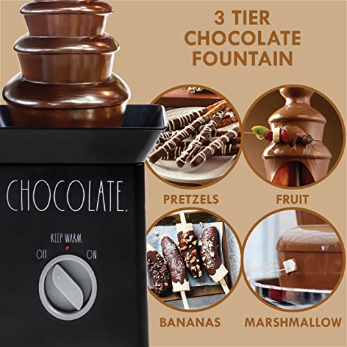 Rae Dunn Chocolate Fountain Machine - 3 Tier Party Chocolate Fondue Fountain with 4 Forks - 10 OZ Capacity Mini Chocolate Fountain Fondue Pot - Perfect for Nacho Cheese, BBQ Sauce, Ranch and Liquors (Black)