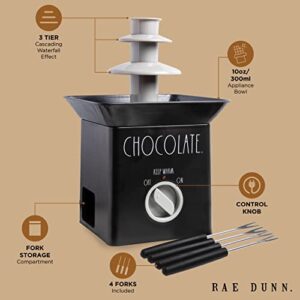 Rae Dunn Chocolate Fountain Machine - 3 Tier Party Chocolate Fondue Fountain with 4 Forks - 10 OZ Capacity Mini Chocolate Fountain Fondue Pot - Perfect for Nacho Cheese, BBQ Sauce, Ranch and Liquors (Black)