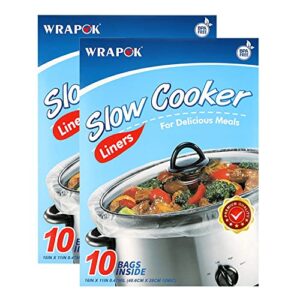 wrapok slow cooker liners kitchen disposable cooking bags bpa free for oval or round pot, small size 11 x 16 inch, fits 1 to 3 quarts – 2 pack (20 bags total)
