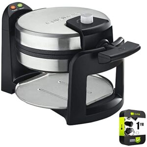 cuisinart waf-f30 round flip belgian waffle maker black/stainless bundle with 1 yr cps enhanced protection pack