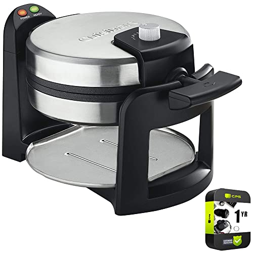 Cuisinart WAF-F30 Round Flip Belgian Waffle Maker Black/Stainless Bundle with 1 YR CPS Enhanced Protection Pack