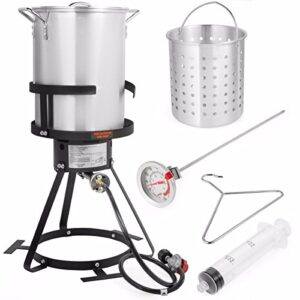 Barton Deluxe 30 QT Aluminum Turkey Deep Fryer Pot Boiling Lid Seafood Cajun Gas Stove Burner Stand Injector Thermometer 37,000 BTU