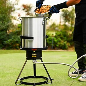 Barton Deluxe 30 QT Aluminum Turkey Deep Fryer Pot Boiling Lid Seafood Cajun Gas Stove Burner Stand Injector Thermometer 37,000 BTU