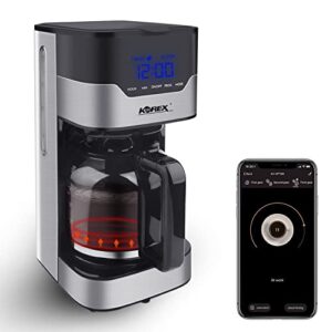 korex smart coffee maker, 1.5l drip filter coffee machine easy programmable connectivity with app alexa glass carafe reusable filter anti-drip function boil-dry protection 900w