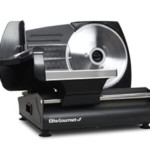 Elite Gourmet EMT-625B## Ultimate Precision Electric Deli Food Meat Slicer Removable Stainless Steel Blade, Adjustable Thickness, Ideal for Cold Cuts, Hard Cheese, Vegetables & Bread, 7.5”, Black