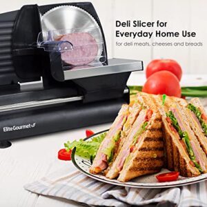 Elite Gourmet EMT-625B## Ultimate Precision Electric Deli Food Meat Slicer Removable Stainless Steel Blade, Adjustable Thickness, Ideal for Cold Cuts, Hard Cheese, Vegetables & Bread, 7.5”, Black