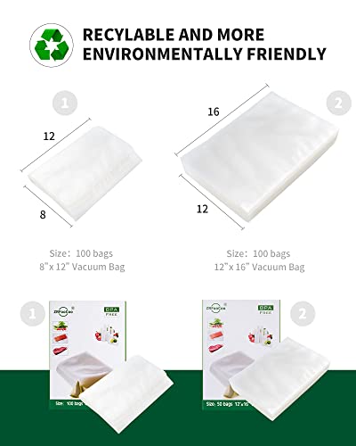 ZRFooCoo Vacuum Sealer Bags for Food Saver, 100 Count 8" x 12" BPA Free Precut Food Vac Bags, Heavy Duty Vaccum Food Sealer Bags for Storage, Meal Prep or Sous Vide Bag