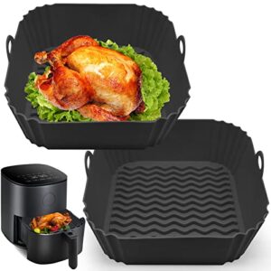 2 pack air fryer liner silicone, 8 inch square reusable heat resistant food grade silicone air fryer pots inserts baskets bowl accessories for cosori instant vortex 4 to 7 qt air fryer oven microwave