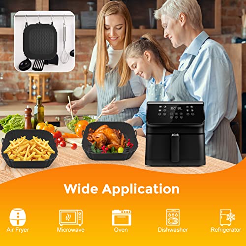 2 Pack Air Fryer Liner Silicone, 8 Inch Square Reusable Heat Resistant Food Grade Silicone Air fryer Pots Inserts Baskets Bowl Accessories for COSORI Instant Vortex 4 to 7 QT Air Fryer Oven Microwave