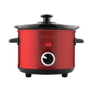 courant mini slow cooker crock, with easy options 1.6 quart dishwasher safe pot, red
