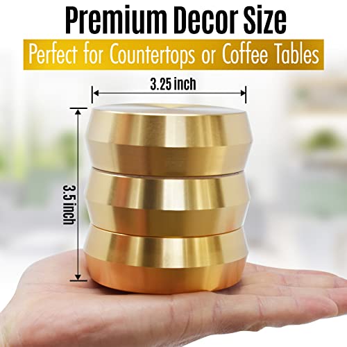 Herb Grinder - Big Aluminum Spice Grinder Mill in Velvet Bag - 3-Piece Metal Grinder with Sharp Teeth, Magnetic Lid - Easy to Use Manual Herbal Grinder - Decorative Dry Herb Grinders – Gold