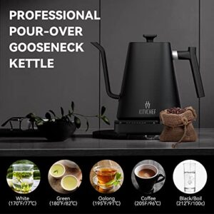 Electric Kettle, Gooseneck Electric Kettle Temperature Control for Coffee and Tea, Pour-Over Kettle with Auto Shut off Anti-Dry Protection, 1L 1200W Rapid Heating Hot Water Kettle Electric, Matt Black