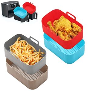 4pcs air fryer silicone liners,lyholkeer dual air fryer silicone pot for 8 to 10 qt,heat resistant rectangular silicone air fryer basket,air fryer liners reusable for air fryer accessories