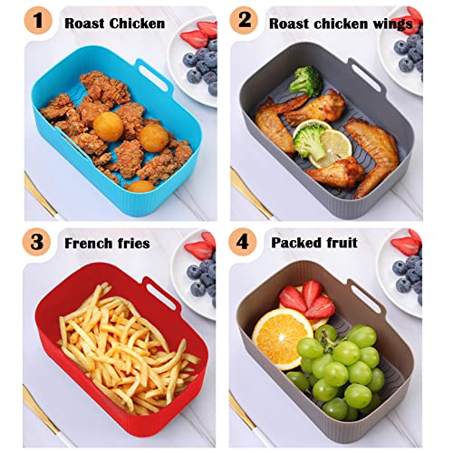 4PCS Air Fryer Silicone Liners,LYHOLKEER Dual Air Fryer Silicone Pot for 8 to 10 QT,Heat Resistant Rectangular Silicone Air Fryer Basket,Air Fryer Liners Reusable for Air Fryer Accessories
