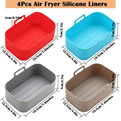4PCS Air Fryer Silicone Liners,LYHOLKEER Dual Air Fryer Silicone Pot for 8 to 10 QT,Heat Resistant Rectangular Silicone Air Fryer Basket,Air Fryer Liners Reusable for Air Fryer Accessories