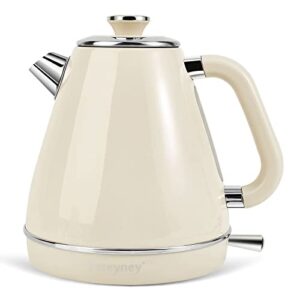 pateyney electric kettle,tea kettle,1.7 litre retro style kettle,kitchen countertop coffee tea hot water kettle,double wall 304 stainless steel bpa free hot water boiler,auto shut-off and boil-dry protection (cream)