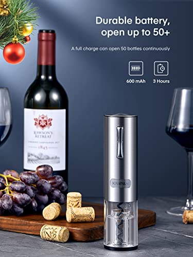 KNIPAN Electric Wine Opener 5-IN-1, Automatic Wine Bottle Openers with Foil Cutter, Wine Aerator Pourer, Vacuum Stopper, Rechargeable Electronic Corkscrew Wine Opener Kit