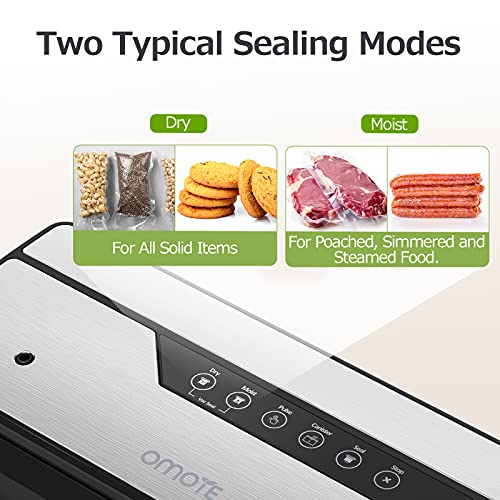 OMOTE Vacuum Sealer Machine, Dry, Moist & Pulse Modes for Food Storage, Handheld Portable Design, Easy to Operate with Built-in Cutter, Paper Bag Storage and Starter Kit