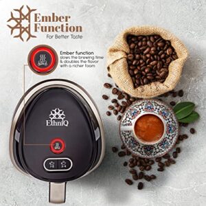 ETHNIQ Turkish Coffee Maker - 100% BPA Free, 120V, 1 to 4 Cup Brewing Capacity with Cook Sense Technology for Delicious Cup of Turkish & Greek Coffee, Turkish Coffee Pot - Black/Silver