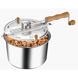 great northern popcorn stovetop popcorn maker with wooden handles, silver, 5qt (529019ecs)