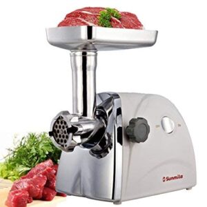 sunmile sm-g31 electric meat grinder – max 1hp 800w- etl meat mincer sausage grinder, stainless steel cutting blade, 3 stainless steel grinding plates, 1 big sausage stuff