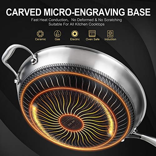 MICHELANGELO Wok Pan with Lid, 12.5 Inch Stainless Steel Wok with Lid, Woks & Stir-fry Pans with Honeycomb Coating, Nonstick Wok Flat Bottom, Induction Wok Pan