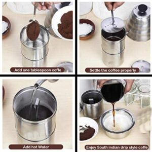 KERAM south indian coffee drip maker-permanent/reusable phin filter for 3-4 serving cup 6.6 Oz(200 ml) made of metal SS 304 food grade camping/travelling small decoction dripper maker,Silver, CDM-200