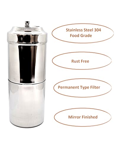 KERAM south indian coffee drip maker-permanent/reusable phin filter for 3-4 serving cup 6.6 Oz(200 ml) made of metal SS 304 food grade camping/travelling small decoction dripper maker,Silver, CDM-200