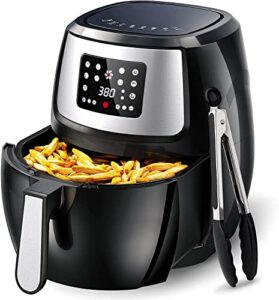 famiworths air fryer, 8.9 quart large electric hot air fryer oilless cooker, digital touchscreen with 8 presets, preheat, timer & temperature control, non-stick liner and frying basket, cooking tongs