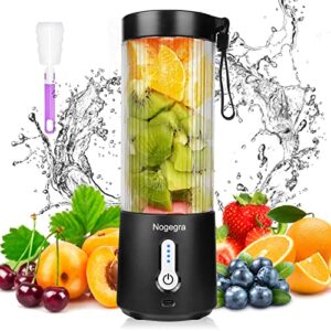 portable blender, nogegra personal blender for shakes and smoothies 16oz mini blender 4000mah usb rechargeable with 6 blades blender cup for juices, milkshake, smoothies, salad dressing, baby food