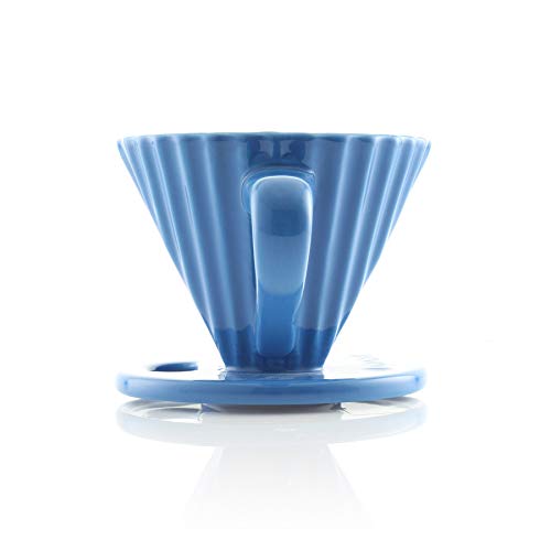 Chantal "Lotus" ceramic pour over coffee dripper, 8 Ounces, Blue Cove