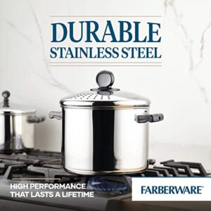 Farberware Classic Series Stainless Steel 8-Quart Covered Straining Stockpot with Lid, Stainless Steel Pot with Lid, Silver