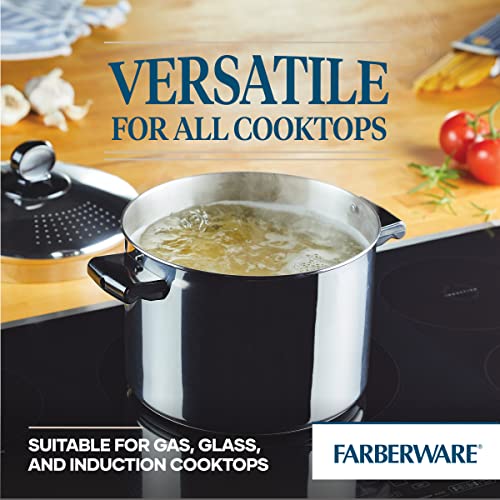 Farberware Classic Series Stainless Steel 8-Quart Covered Straining Stockpot with Lid, Stainless Steel Pot with Lid, Silver