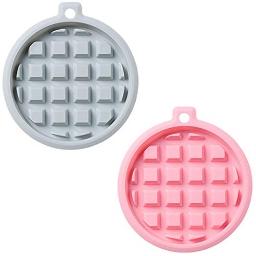 Goeielewe 2-Pack Silicone Waffle Mold, Muffin Pans Molds, Waffle Maker Baking Tray Mold Bakeware for Waffle Cake Chocolate Craft Candy Soap Baking, Blue&Pink (Round: 3.8x3.8x0.4 inch)