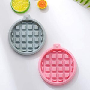 Goeielewe 2-Pack Silicone Waffle Mold, Muffin Pans Molds, Waffle Maker Baking Tray Mold Bakeware for Waffle Cake Chocolate Craft Candy Soap Baking, Blue&Pink (Round: 3.8x3.8x0.4 inch)