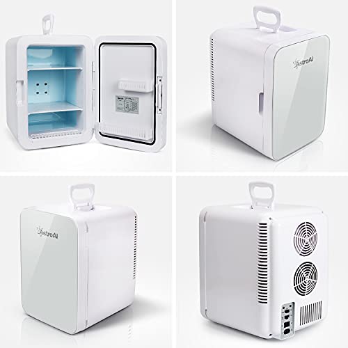 AstroAI Mini Fridge,15 Can 10 Liter Coolers & Refrigerators Mini Cooler, AC/DC Thermoelectric Skincare Fridge for Christmas Gifts, Beverage, Bedroom, Office,Travel, ETL Listed (White)