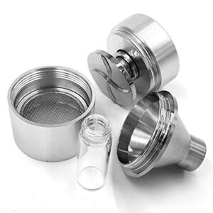 Coarse to Fine Spice Grinder Hand Mill Funnel - Ultra fine - Metal 3 Piece 1.75 inch with Storage Bottle - Silver Color