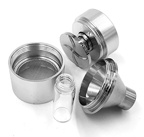 Coarse to Fine Spice Grinder Hand Mill Funnel - Ultra fine - Metal 3 Piece 1.75 inch with Storage Bottle - Silver Color