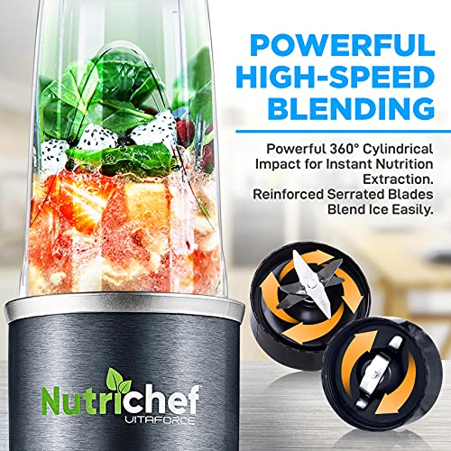 Personal Electric Single Serve Blender - 600W Professional Kitchen Countertop Mini Blender-for Shakes and Smoothies w/ Pulse Blend, Convenient Lid-Cover, Portable 10 & 20 Oz Cups - NutriChef NCBL60