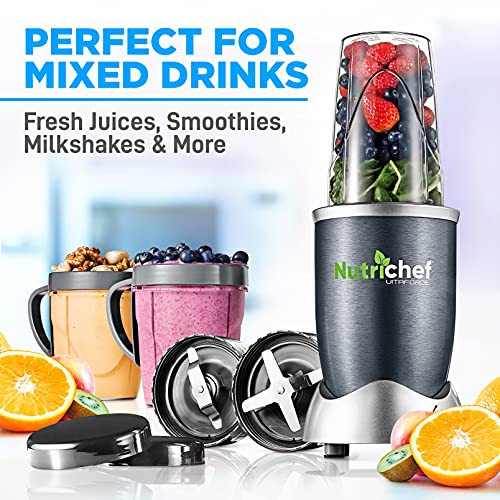 Personal Electric Single Serve Blender - 600W Professional Kitchen Countertop Mini Blender-for Shakes and Smoothies w/ Pulse Blend, Convenient Lid-Cover, Portable 10 & 20 Oz Cups - NutriChef NCBL60