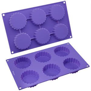 bakerpan silicone 2 3/4 inch round tart mold, mini cakes, desserts, 6 cavities pan – set of 2