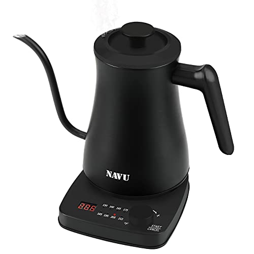 NAVU Electric Kettle Gooseneck, Temperature Control Pour Over Coffee Kettle & Tea Kettle, Stainless Steel Inner, 1500 Watt, 1L, Matte Black