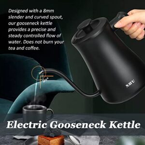 NAVU Electric Kettle Gooseneck, Temperature Control Pour Over Coffee Kettle & Tea Kettle, Stainless Steel Inner, 1500 Watt, 1L, Matte Black