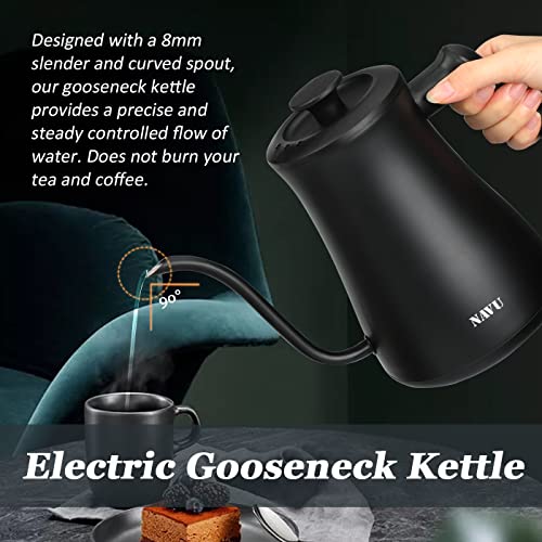 NAVU Electric Kettle Gooseneck, Temperature Control Pour Over Coffee Kettle & Tea Kettle, Stainless Steel Inner, 1500 Watt, 1L, Matte Black