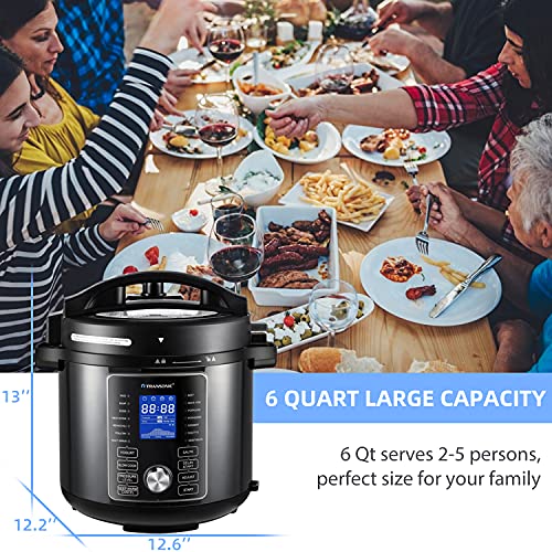 Transonic OPA160 Pressure Cooker Air Fryer Combo, 6 Quart 1500W Multi Cooker Pressure Cooker Air Fryer, All in 1 Pressure Cooker with Air Fryer Lid, Large LED Display, Black Metallic