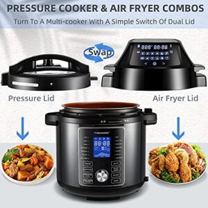 Transonic OPA160 Pressure Cooker Air Fryer Combo, 6 Quart 1500W Multi Cooker Pressure Cooker Air Fryer, All in 1 Pressure Cooker with Air Fryer Lid, Large LED Display, Black Metallic